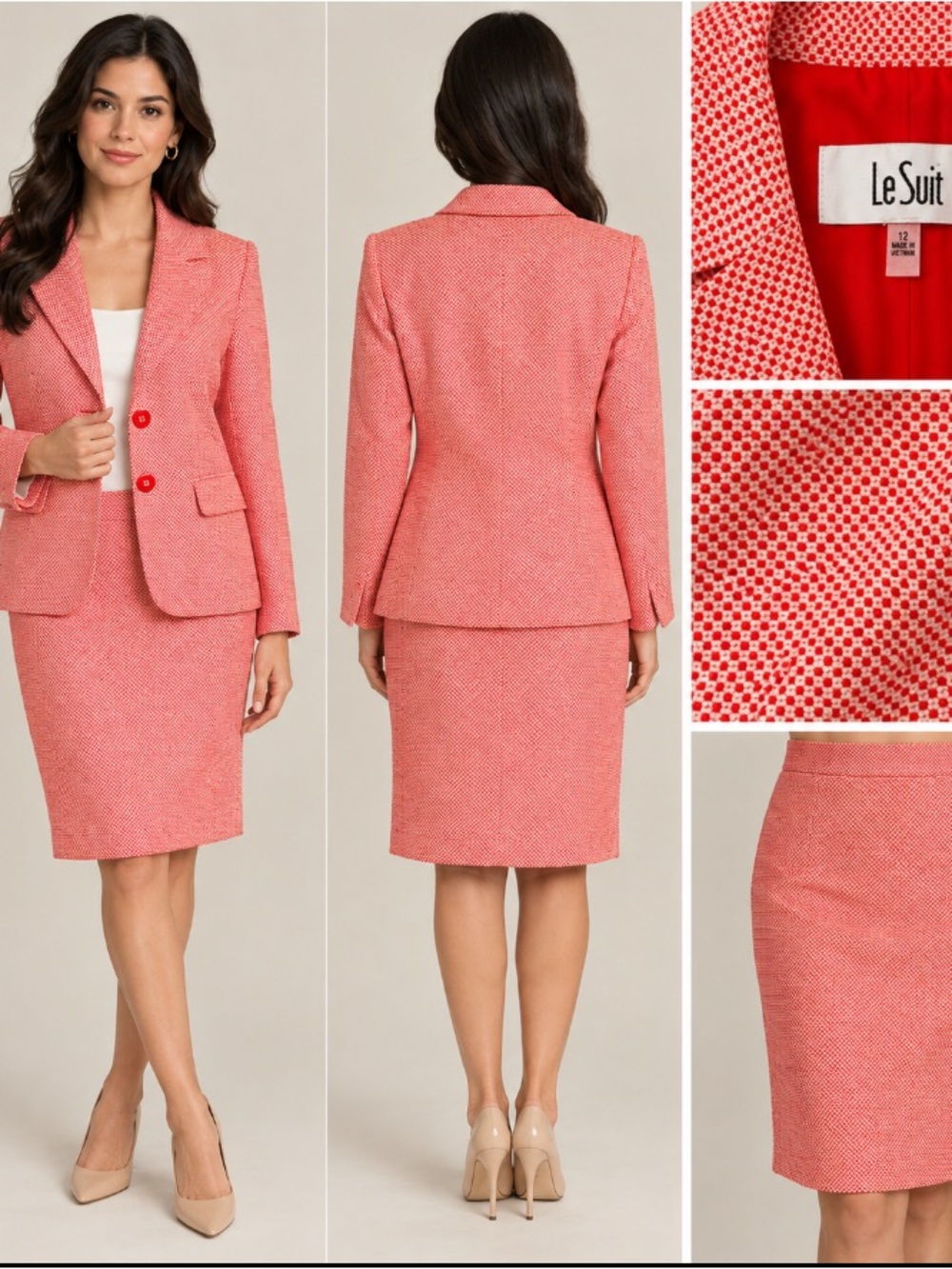 Le Suit Coral-Pink Red Textured Women's Blazer